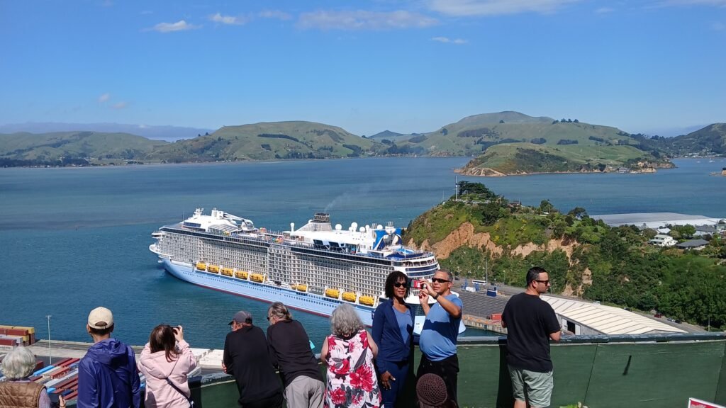 Port lookout and cruise ship at Port Chalmers
